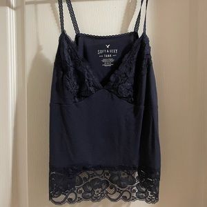 Navy flower lace tank